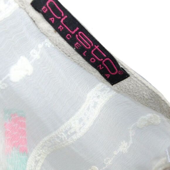 Custo Barcelona Sheer Ivory Lace Sleeveless Tank Top with Pink & Green Trim, S - Picture 4 of 7